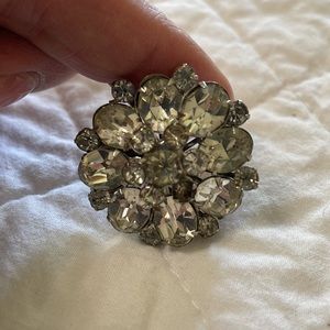 Vintage 1 1/2” round MCM rhinestone pendant looks beautiful on any lapel or hat